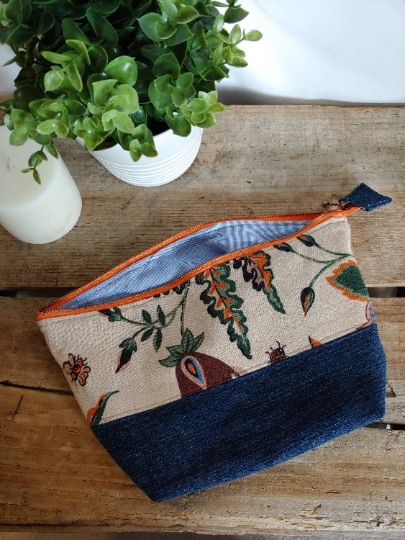 Upcycled Carry-All Pouch | Floral Linen & Denim picture