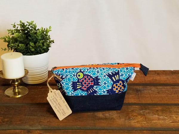 Upcycled Carry-All Pouch | Neon Fish & Denim