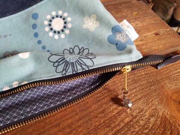 MEDIUM Upcycled Carry-All Pouch | Playful Flowers & Denim picture