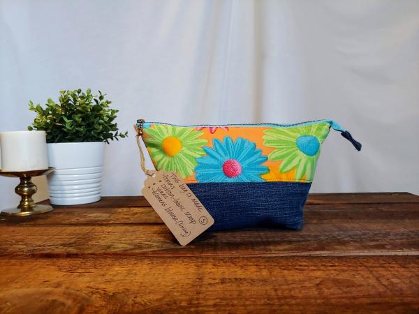 Upcycled Carry-All Pouch | Psychedelic Flowers & Denim picture