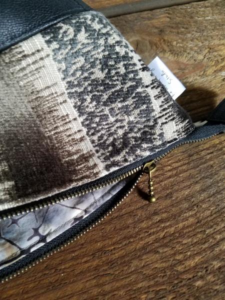 Upcycled Carry-All Pouch | Natural Stripes & Leather picture