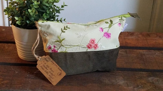 Upcycled Carry-All Pouch | Silk Flowers & Leather