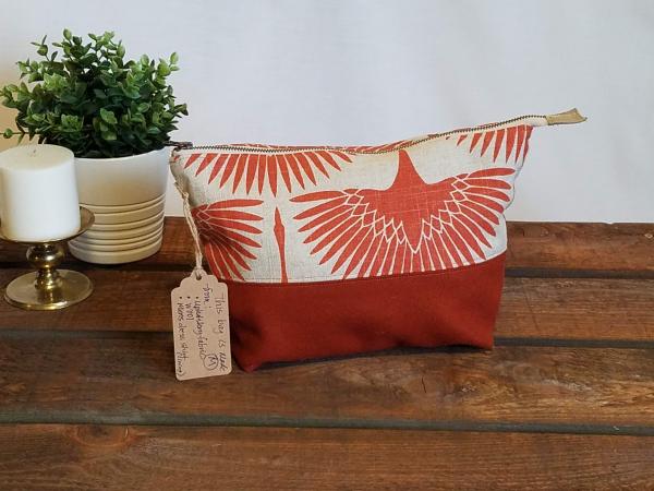 MEDIUM Upcycled Carry-All Pouch | Rust Cranes & Wool