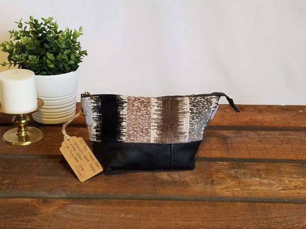 Upcycled Carry-All Pouch | Natural Stripes & Leather picture