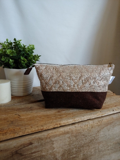 Upcycled Carry-All Pouch | Vintage Baroque Curtain & Wool picture