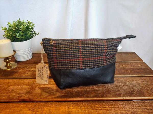 MEDIUM Upcycled Carry-All Pouch | Bookish Plaid & Leather picture