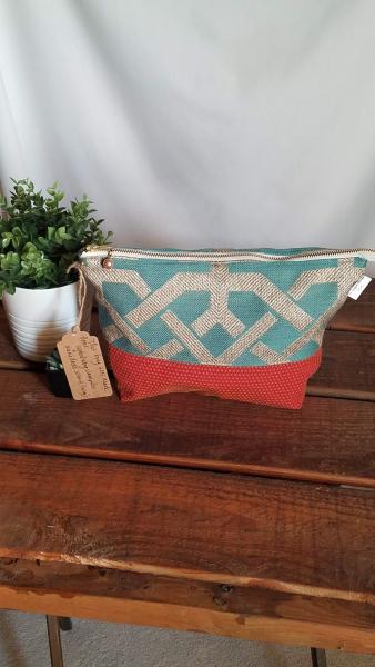 MEDIUM Upcycled Carry-All Pouch | Geometric Teal & Rust picture