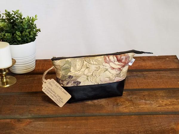 Upcycled Carry-All Pouch | Vintage Floral & Leather picture