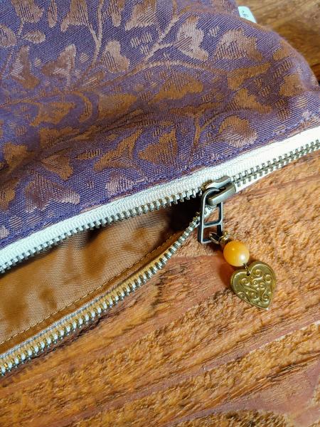MEDIUM Upcycled Carry-All Pouch | Purple Ginkgo & Leather picture