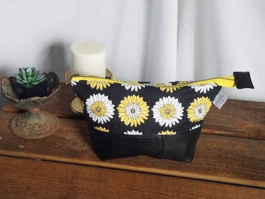 Upcycled Carry-All Pouch | Summer Flowers & Leather picture