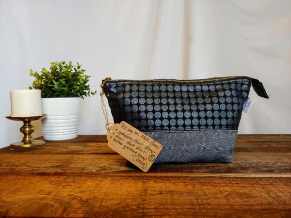 Upcycled Carry-All Pouch | Silver Polka Dots & Grey Wool picture