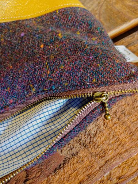 Upcycled Carry-All Pouch | Multicolored Wool & Yellow Leather picture