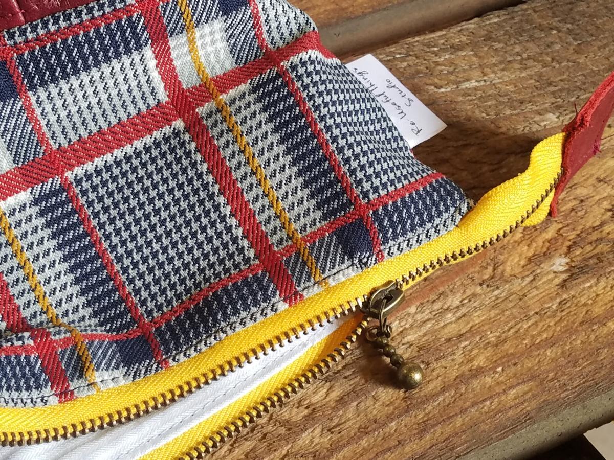 Upcycled Carry-All Pouch | Preppy Plaid & Leather picture