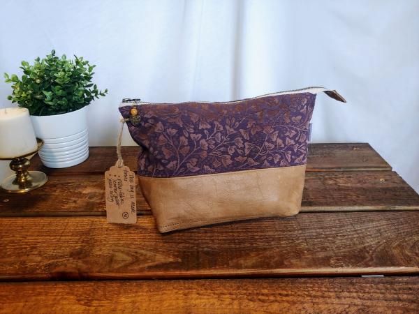 MEDIUM Upcycled Carry-All Pouch | Purple Ginkgo & Leather picture