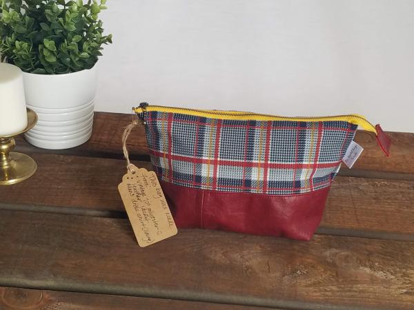 Upcycled Carry-All Pouch | Preppy Plaid & Leather picture