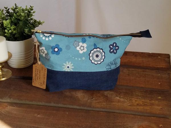 MEDIUM Upcycled Carry-All Pouch | Playful Flowers & Denim picture