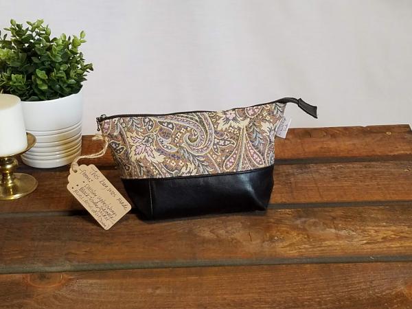 Upcycled Carry-All Pouch | Vintage Paisley & Leather picture