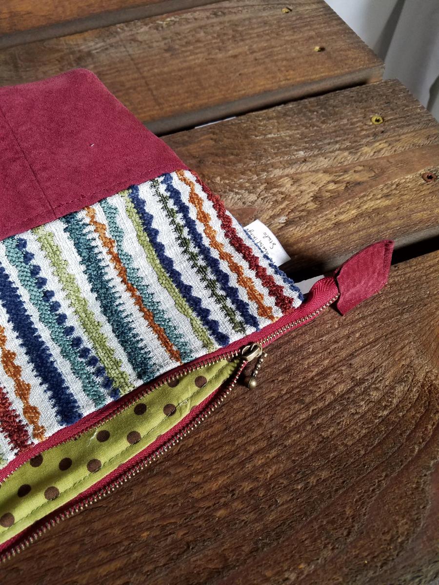 Upcycled Carry-All Pouch | Quirky Multi-Stripe & Suede picture