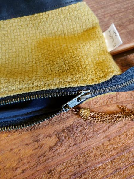 MEDIUM Upcycled Carry-All Pouch | Vintage Chartreuse & Leather picture