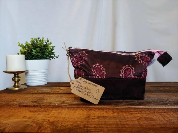 Upcycled Carry-All Pouch | Pink Paisley & Brown Suede picture