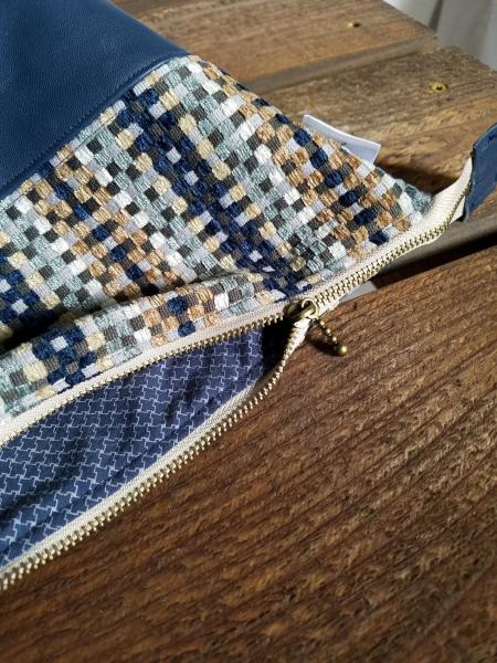 Upcycled Carry-All Pouch | Textured Cross-Hatch & Leather picture