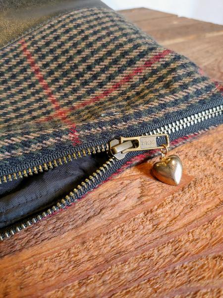 MEDIUM Upcycled Carry-All Pouch | Bookish Plaid & Leather picture