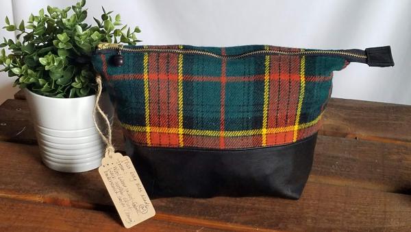 Upcycled Carry-All Pouch | Autumnal Plaid & Leather picture