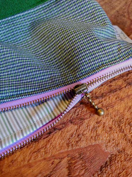 Upcycled Carry-All Pouch | Lavender Houndstooth & Green Wool picture