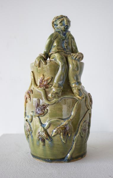 Green Vase with Seated Figure