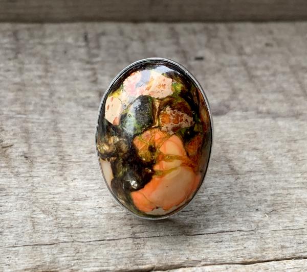 Oval Bright Orange Copper Sea Sediment Ocean Jasper Sterling Silver Ring