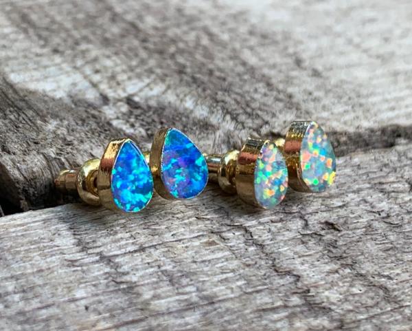 Small Teardrop Luminescent Opal Gold or Silver Earrings | Opal Earrings picture