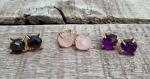 Round Faceted Amazonite Rose Quartz or Amethyst Gold Plated Prong Stud Earrings