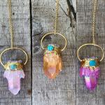 Chunky Amethyst, Turquoise, Rainbow Quartz 14 Karat Gold Electroplated Power Pendant