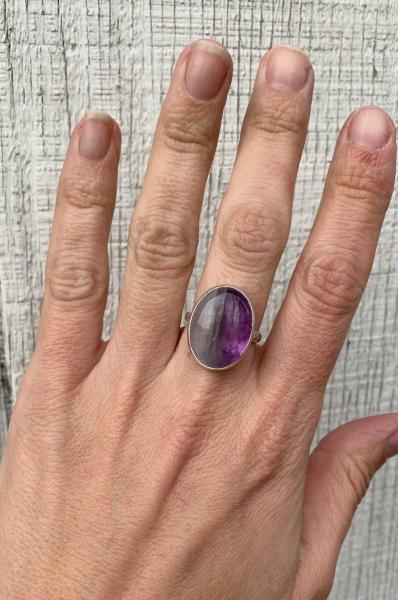 One of a Kind White and Purple Lace Amethyst Sterling Silver Ring with Patterned Ring Band | Amethyst Ring picture