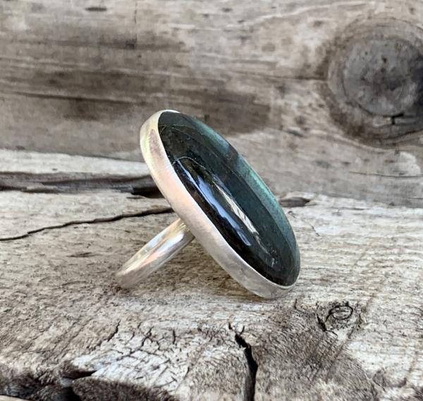 Stunning Bright Flashy Large Oval Labradorite Sterling Silver Statement Ring | Protection Stone picture
