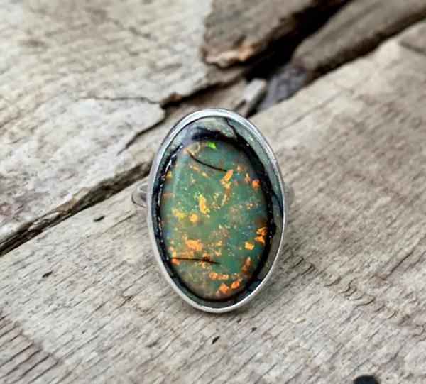 Stunning Bright Multi Colored Monarch Sterling Opal Chatoyant Gemstone Ring | Opal Ring | October Birthstone Jewelry picture