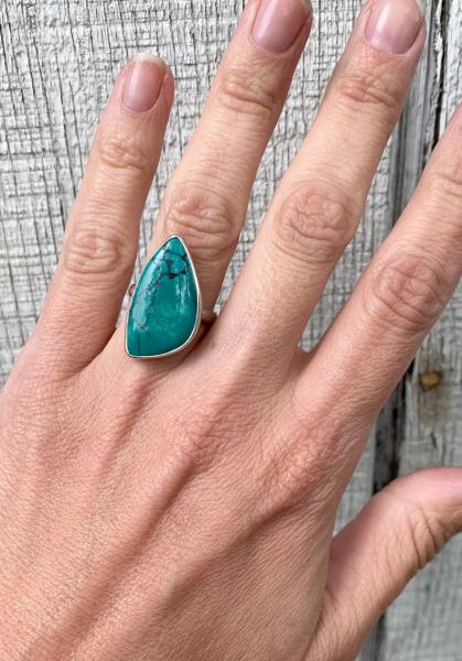 Geometric Bright Blue Veined Turquoise Sterling Silver Statement Ring picture