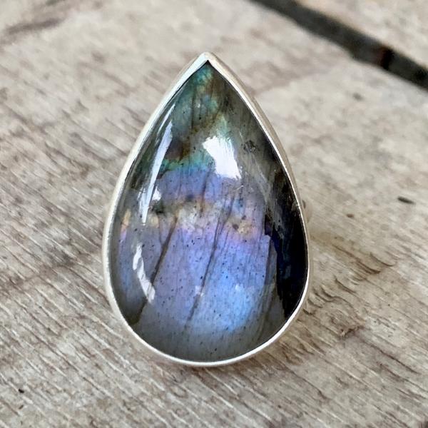 Stunning One of a Kind Purple Flash Labradorite Sterling Silver Statement Ring picture