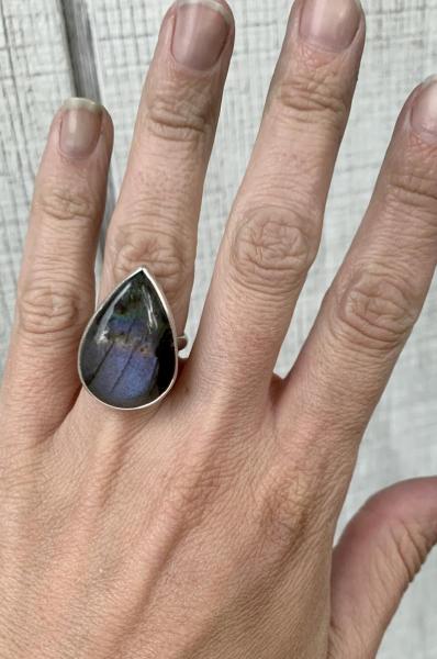 Stunning One of a Kind Purple Flash Labradorite Sterling Silver Statement Ring picture