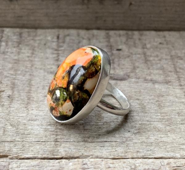 Oval Bright Orange Copper Sea Sediment Ocean Jasper Sterling Silver Ring picture