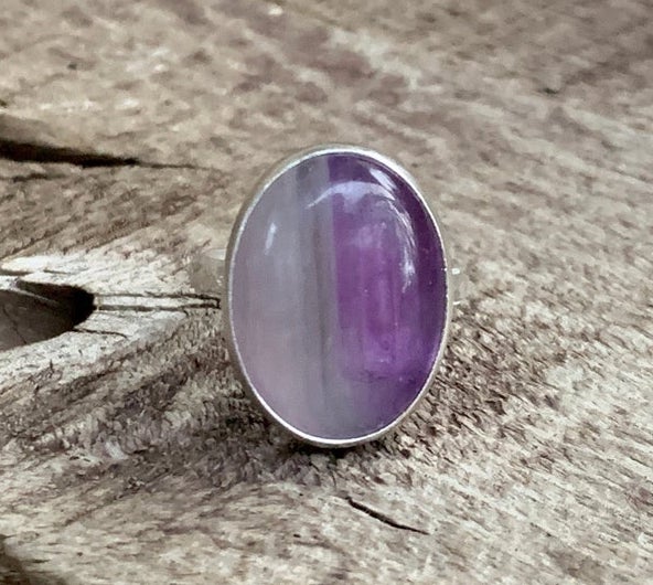 One of a Kind White and Purple Lace Amethyst Sterling Silver Ring with Patterned Ring Band | Amethyst Ring