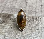 Rare One of a Kind Marquise Golden Brown Pietersite Sterling Silver Ring