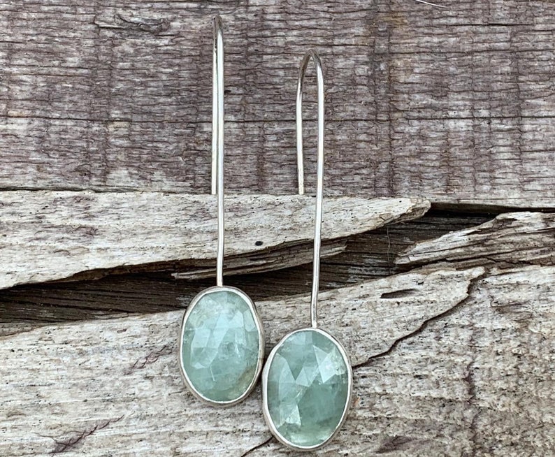 Light Blue Faceted Oval Sapphire Sterling Silver Earrings | Sapphire Jewelry | Birthstone Jewelry | September Birthday | picture