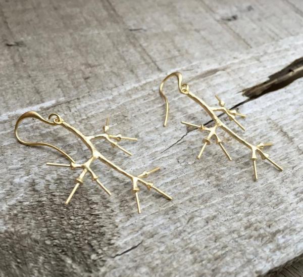 Elegant 16 Karat Matte Gold Plated or Silver Rhodium Plated Dangle Geometric Dangle Branch Earrings picture