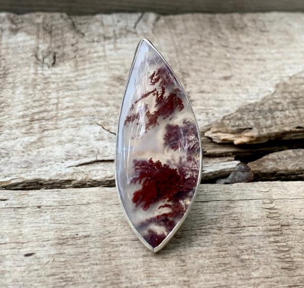 Rare One of a Kind Red Moss Agate Free Form Sterling Silver Ring with Hammered Band