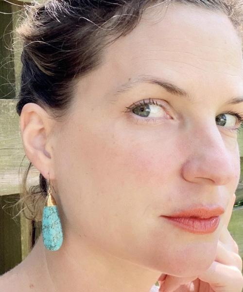 Large Boho Chic Blue Veined Tibetan Turquoise Teardrop Earrings picture