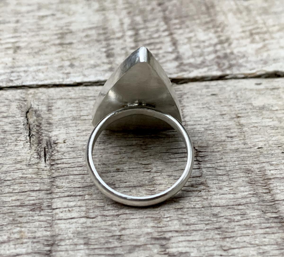 Geometric Triangle Petrified Palm Wood Sterling Silver Statement Ring picture