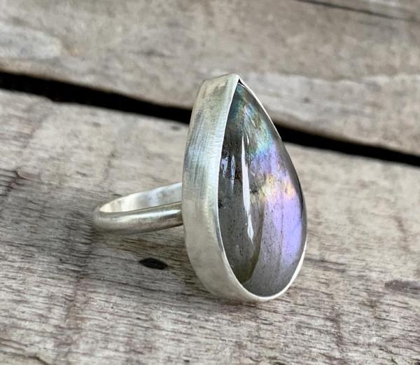 Stunning One of a Kind Purple Flash Labradorite Sterling Silver Statement Ring picture