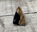 Geometric Triangle Petrified Palm Wood Sterling Silver Statement Ring