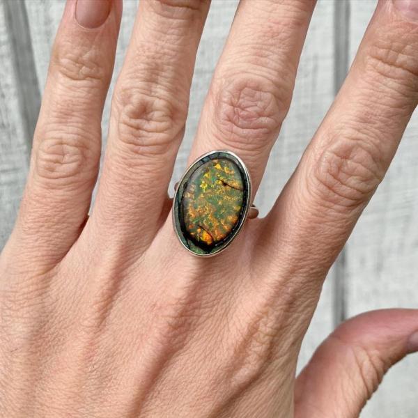 Stunning Bright Multi Colored Monarch Sterling Opal Chatoyant Gemstone Ring | Opal Ring | October Birthstone Jewelry picture